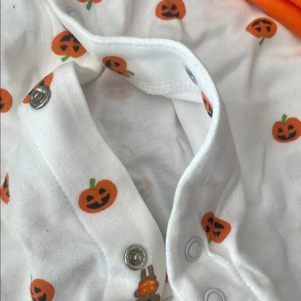 Carter's White and Orange Halloween Pumpkin Footie with matching Hat